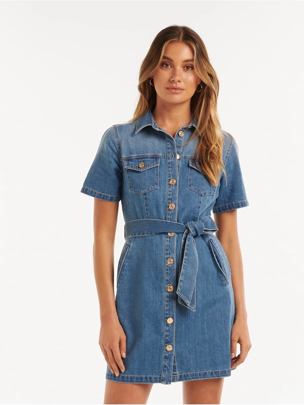 Ever New Andrea Denim Short Sleeve Shirt Dress size 6